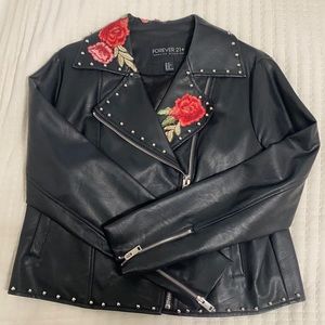 Forever 21+ Embellished Faux Leather Moto Jacket